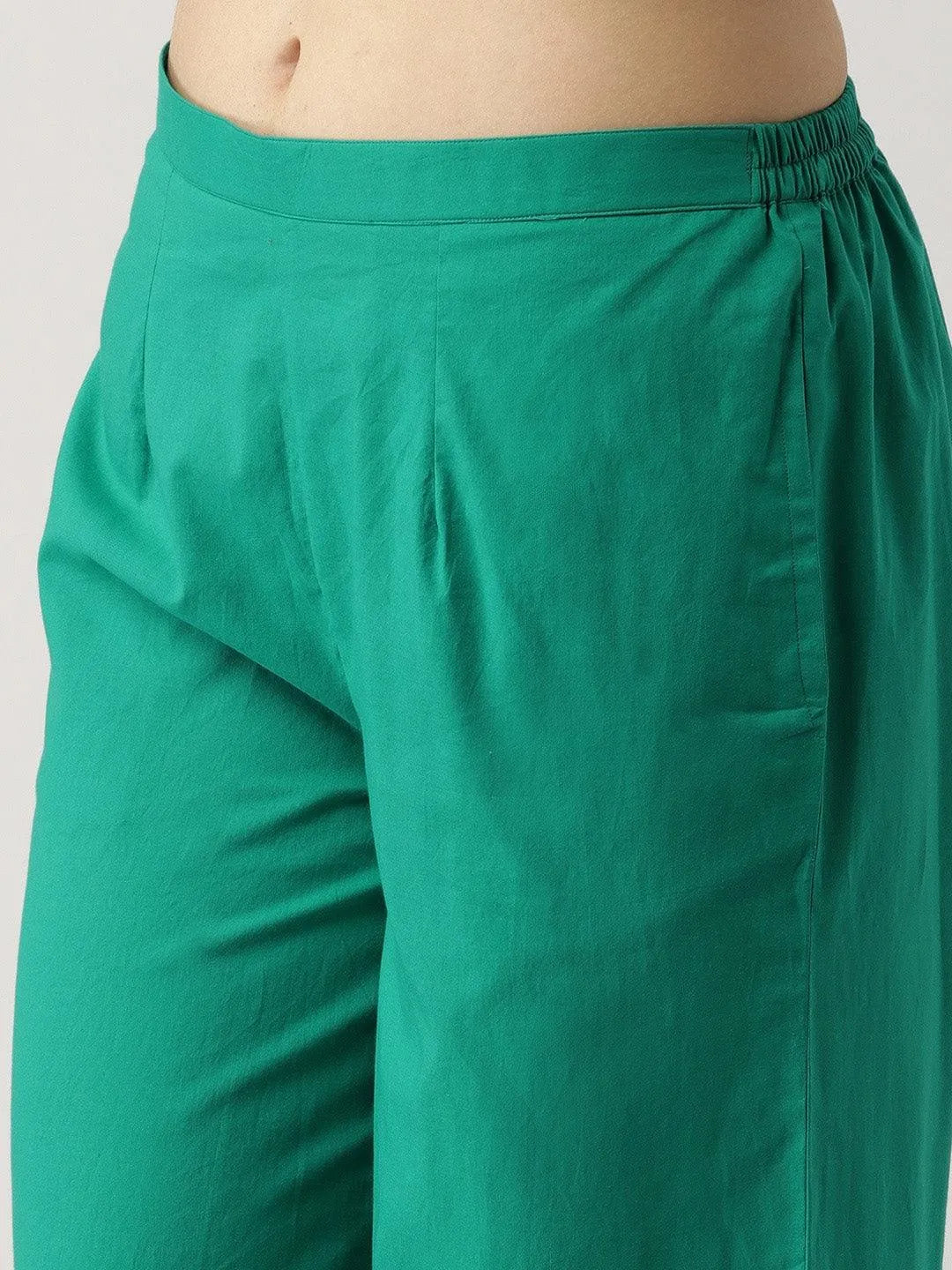 Green Solid Cotton Palazzos - Libas 