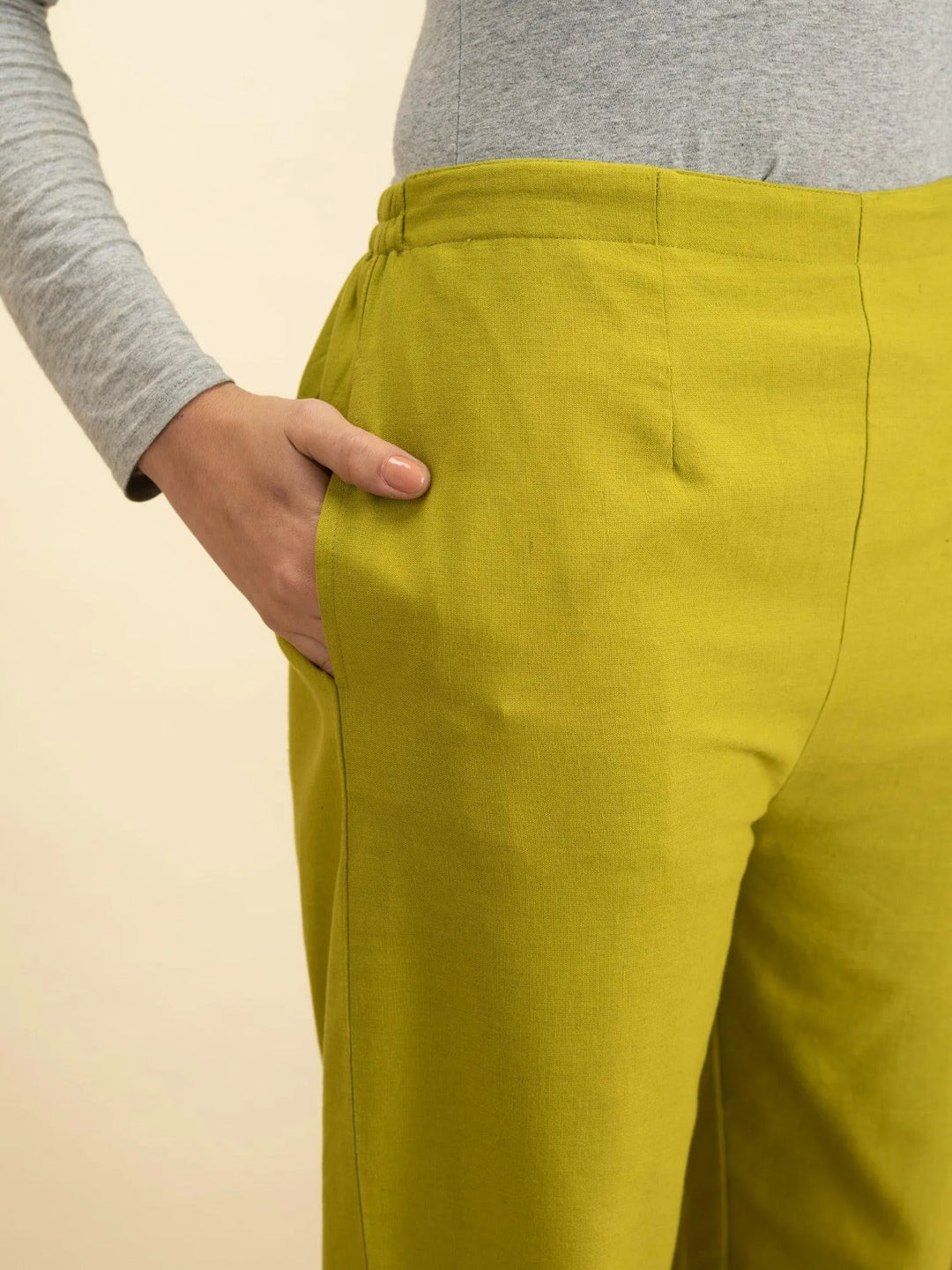 Green Solid Cotton Trousers - Libas 