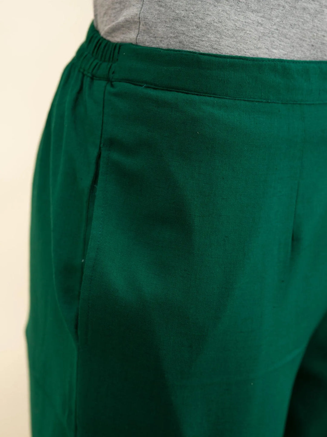 Green Solid Cotton Trousers - Libas 