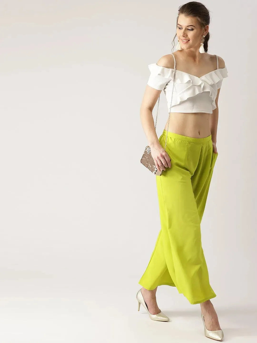 

Green Solid Crepe Palazzos