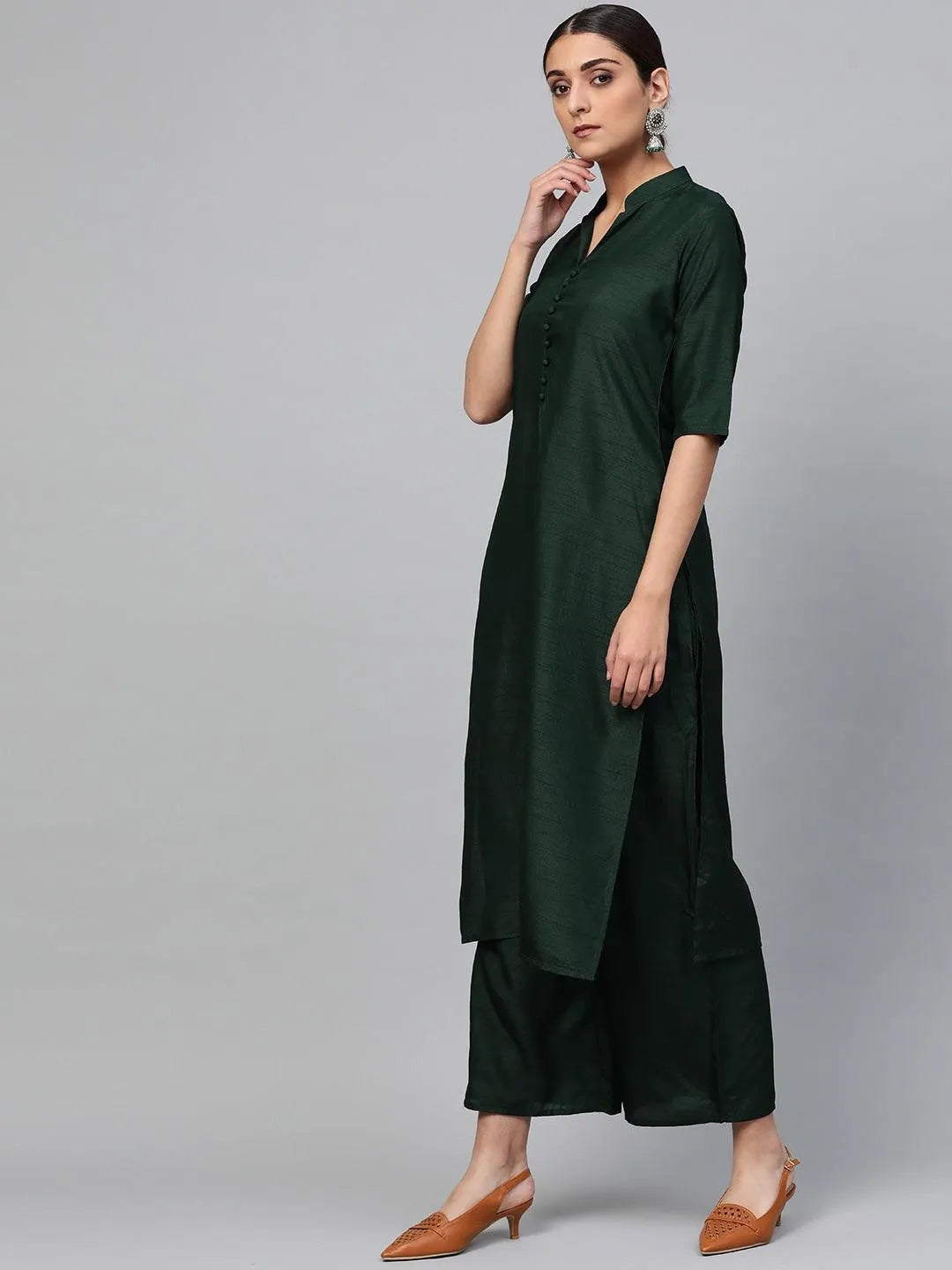 Green Solid Muslin Suit Set - Libas