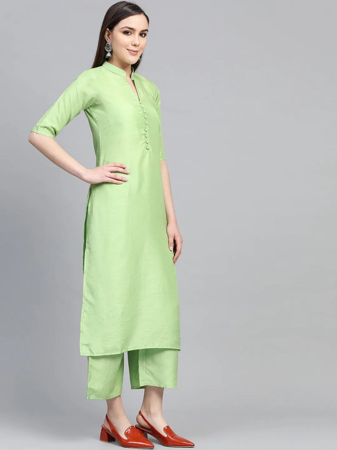 Green Solid Muslin Suit Set - Libas