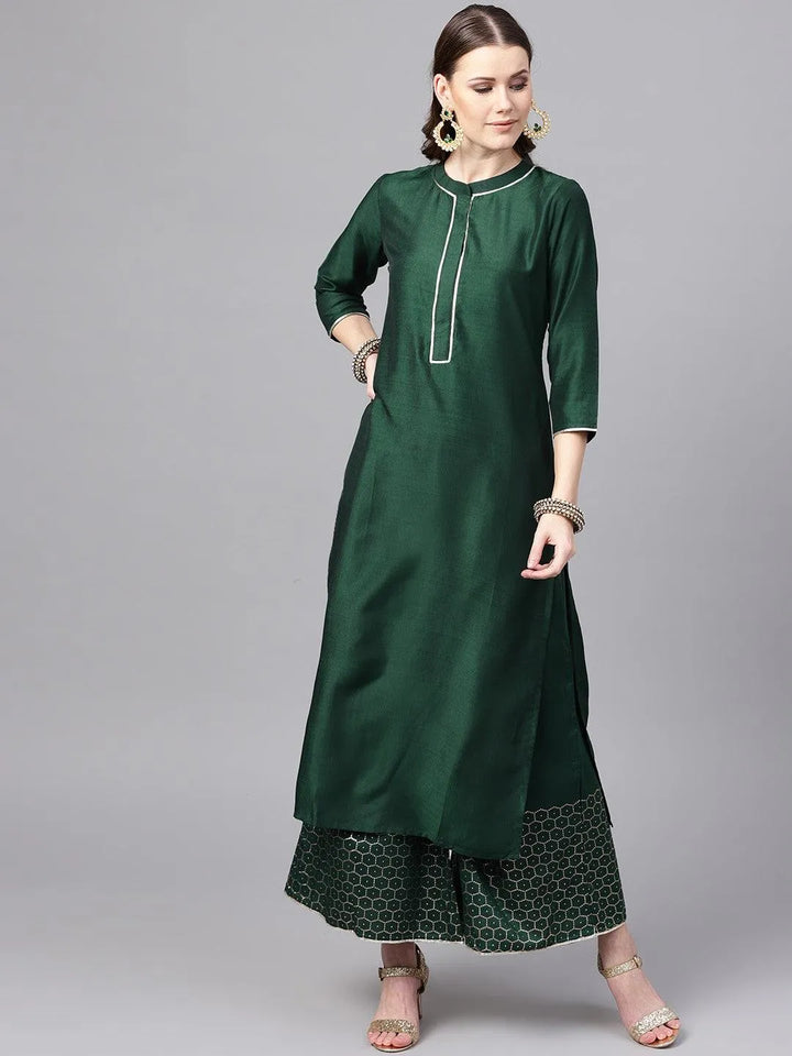 Green Solid Muslin Kurta Set - Libas