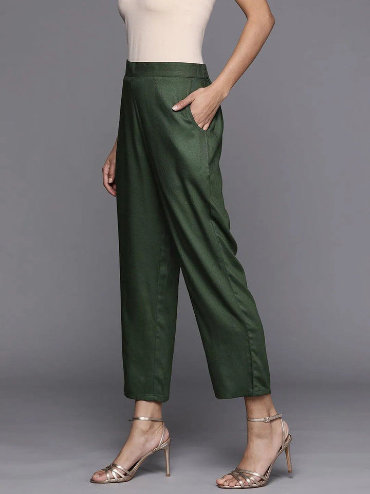 Green Solid Pashmina Wool Trousers - Libas