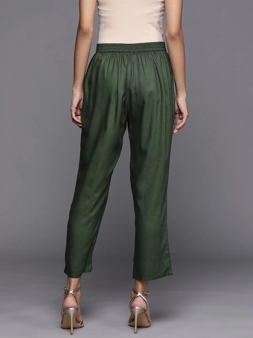 Green Solid Pashmina Wool Trousers - Libas 