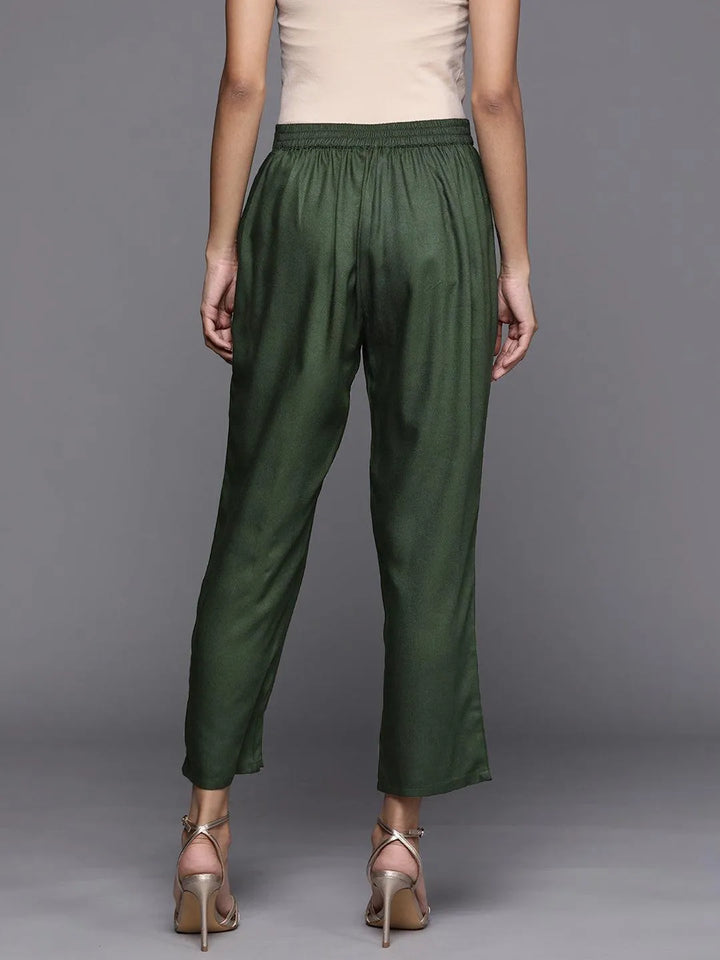 Green Solid Pashmina Wool Trousers - Libas