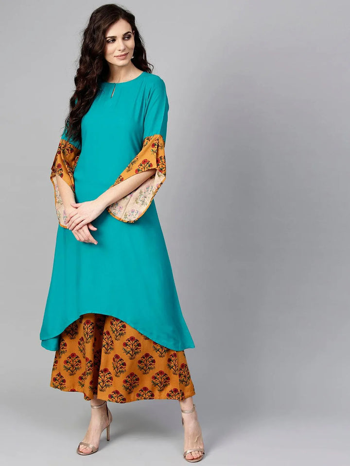 Green Solid Rayon Kurta Set - Libas