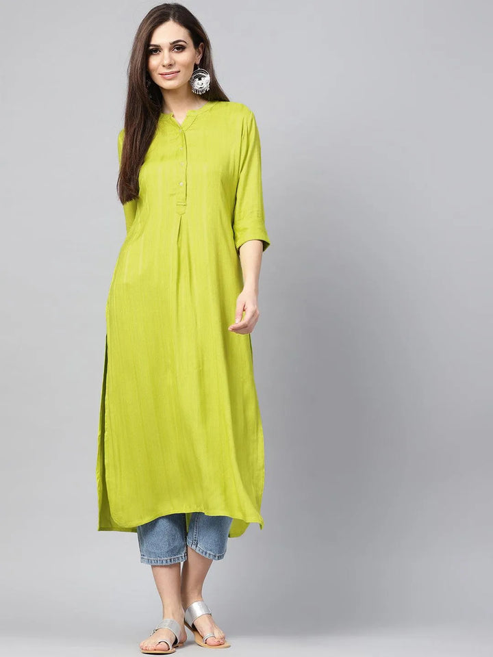 Green Solid Rayon Kurta - Libas