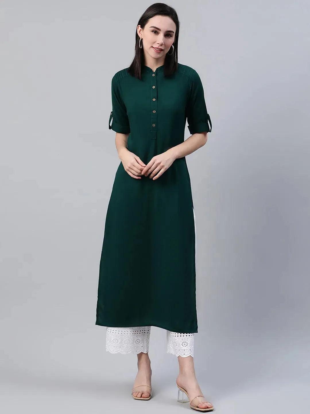 

Buy Green Solid Rayon Kurta - 12092- | Libas Ethnic Wear Online