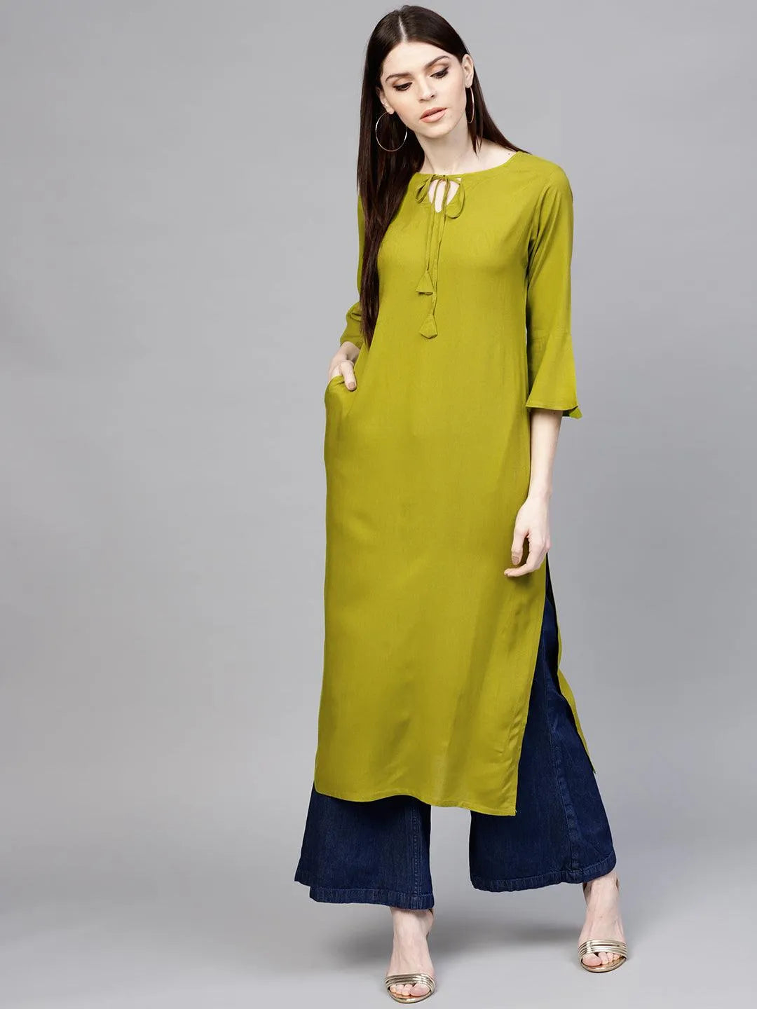 Green Solid Rayon Kurta - Libas