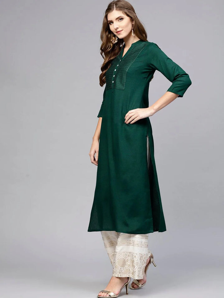 Green Solid Rayon Kurta - Libas