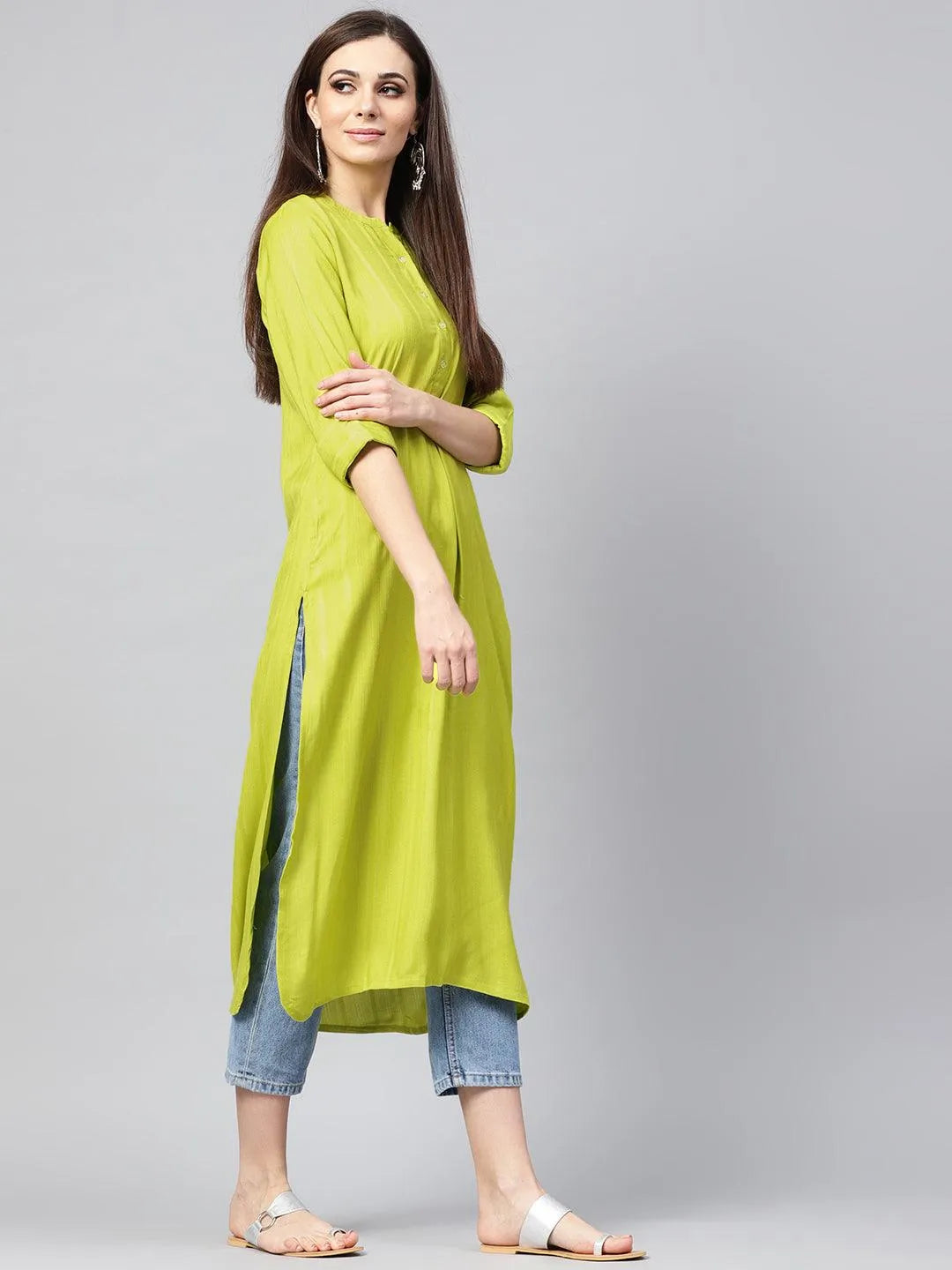 Green Solid Rayon Kurta - Libas