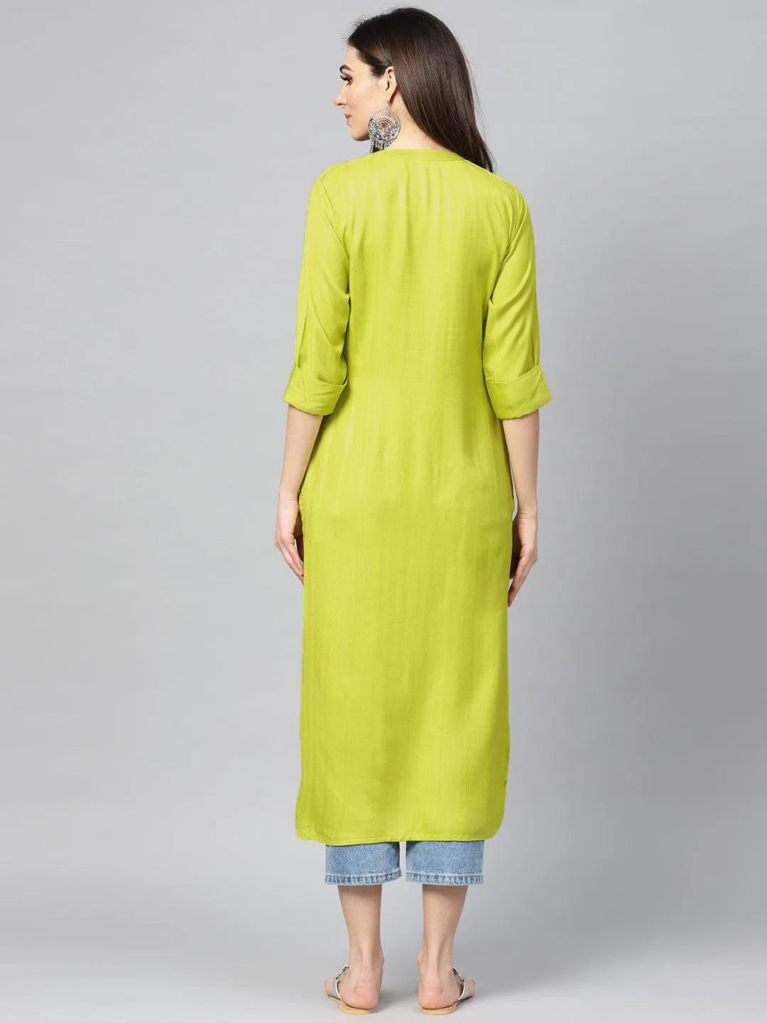 Green Solid Rayon Kurta - Libas