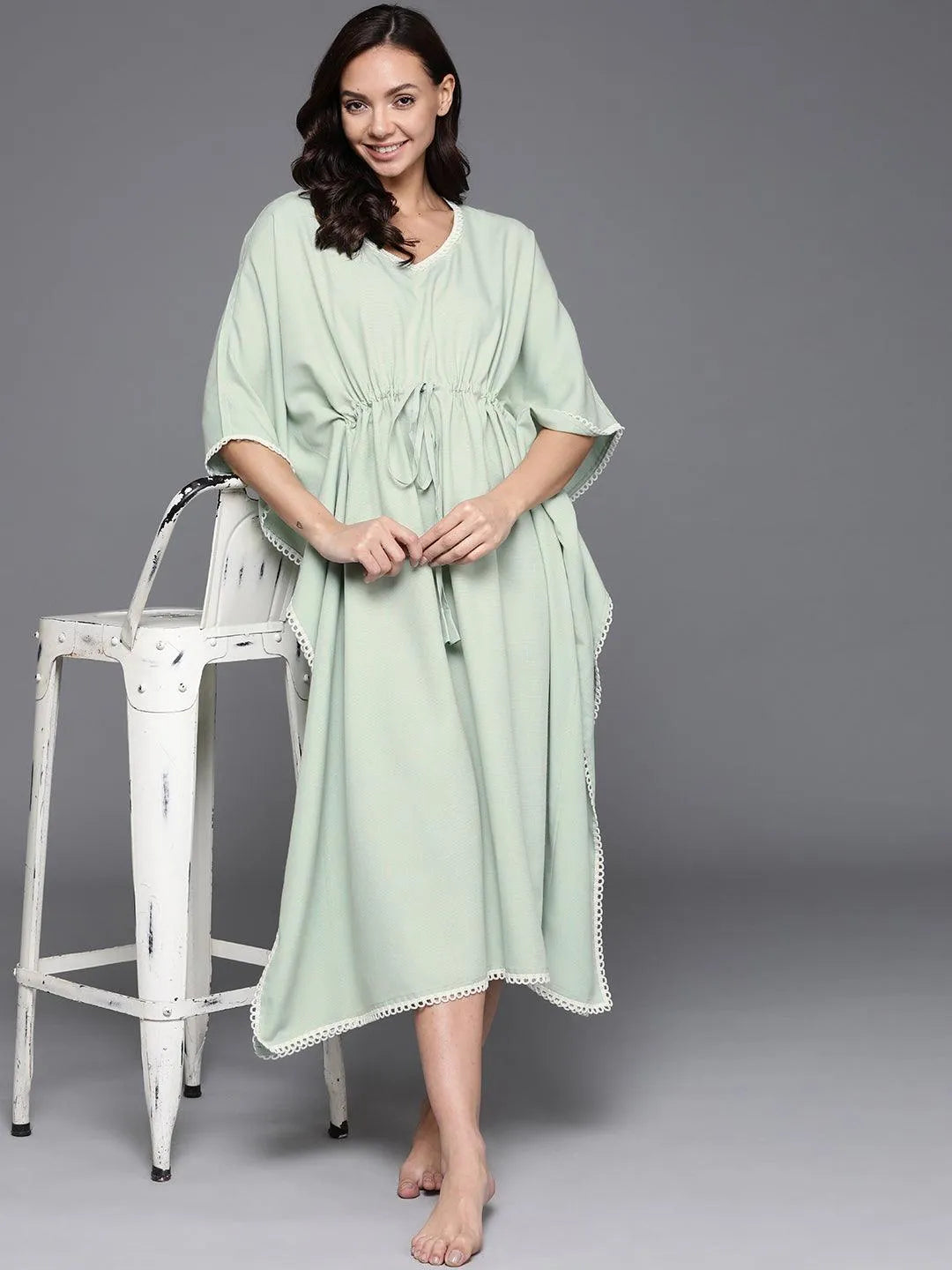 Green Solid Rayon Nightdress - Libas