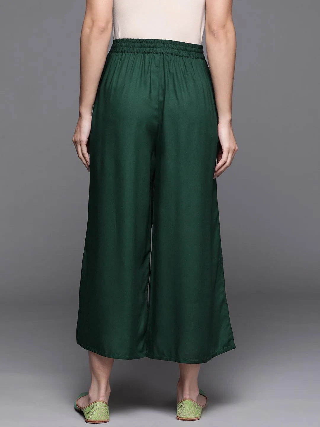 Green Solid Rayon Palazzos - Libas 