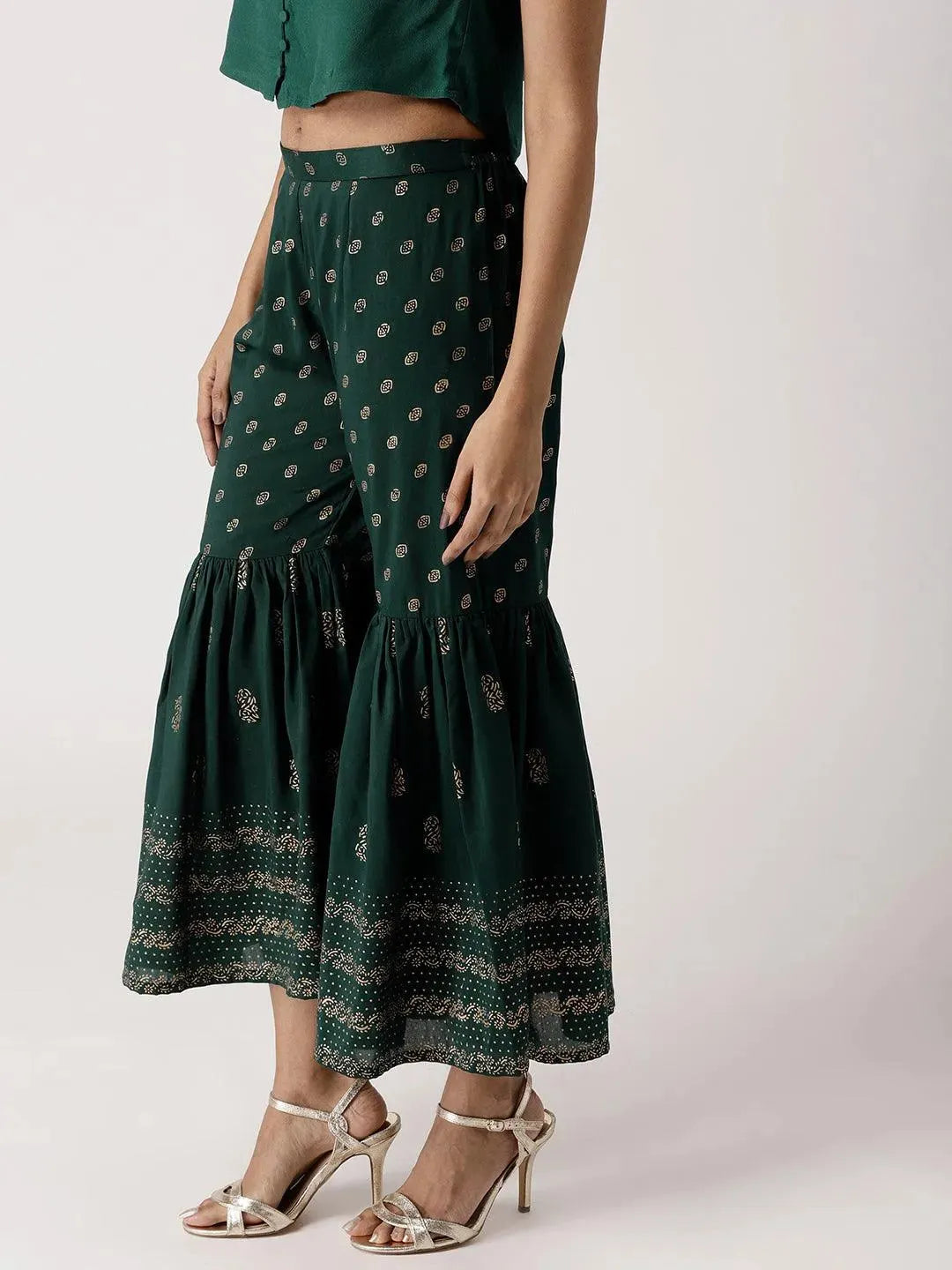 

Buy Green Solid Rayon Sharara Pants- PL519-S | Libas Ethnic Wear Online