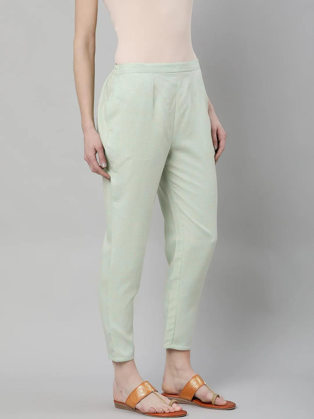 Green Solid Rayon Trousers - Libas