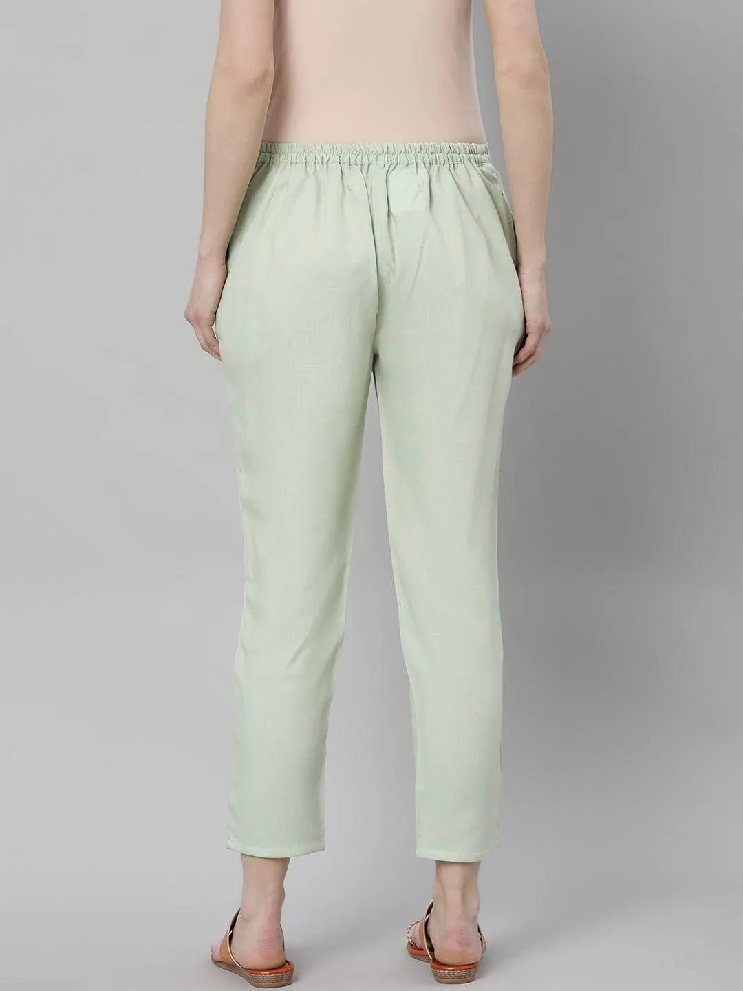 Green Solid Rayon Trousers - Libas 