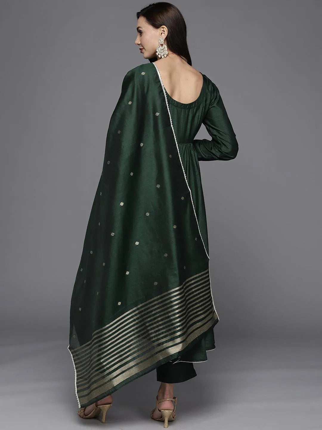 Green Solid Silk Blend Suit Set - Libas 