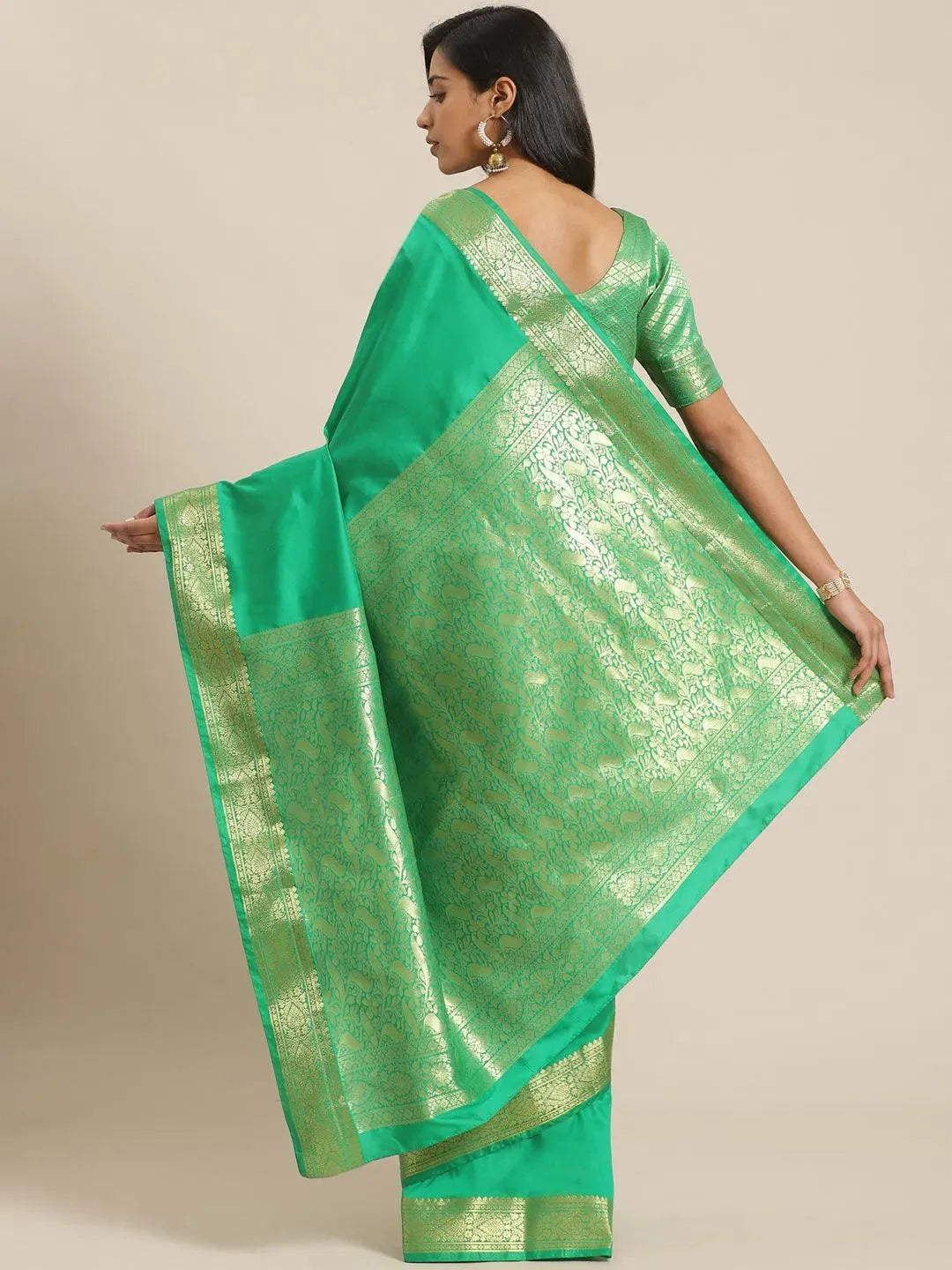 

Buy Green Solid Silk Blend Saree - 14192 | Libas Ethnic Wear Online