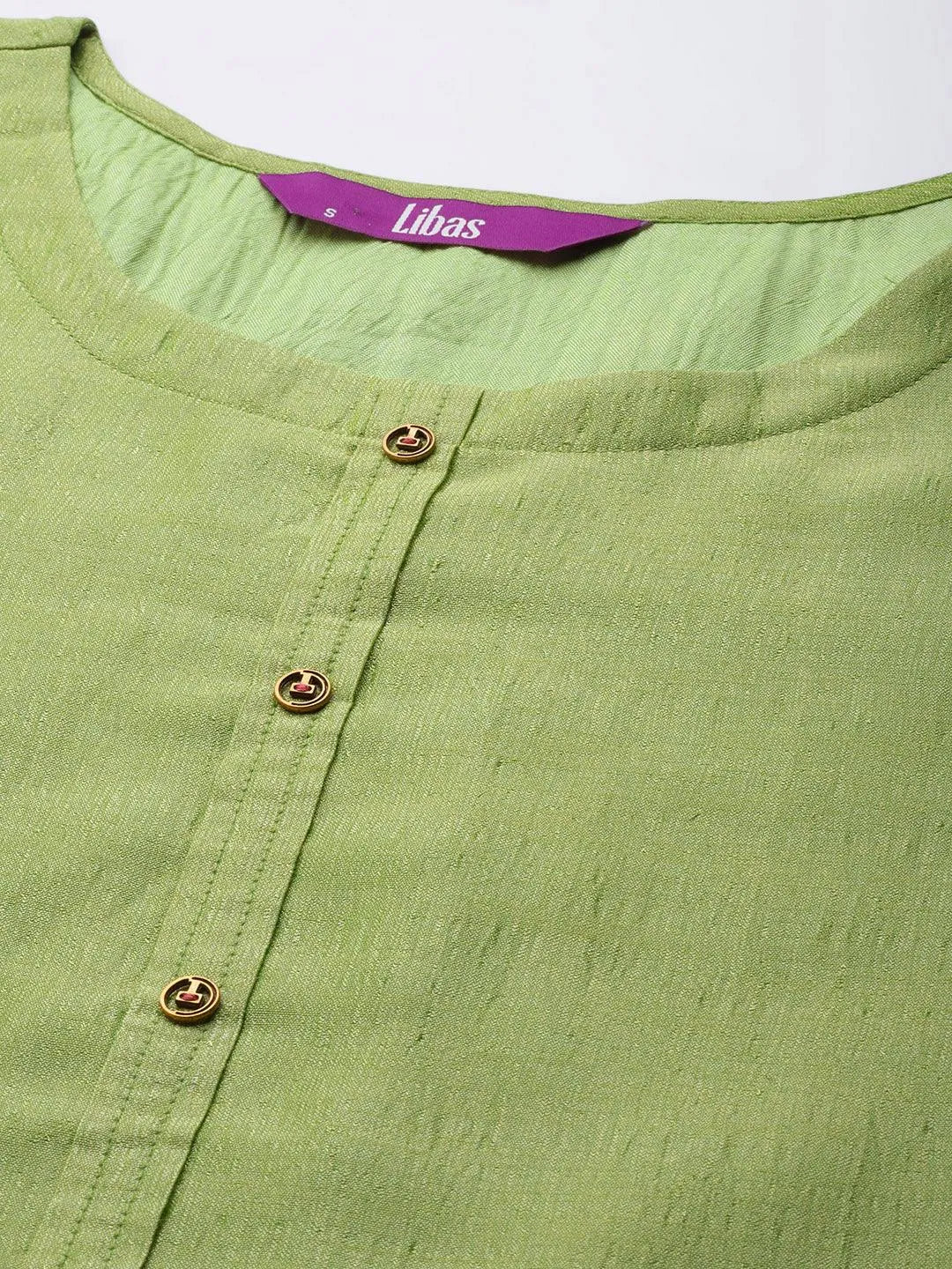 Green Solid Silk Kurta - Libas 