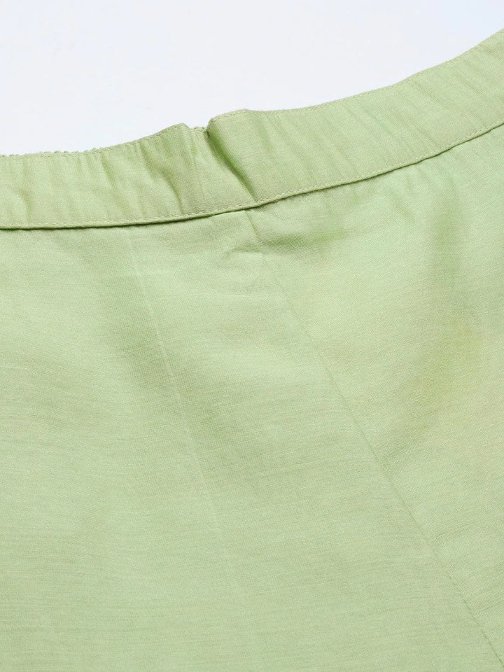 Green Solid Silk Trousers - Libas