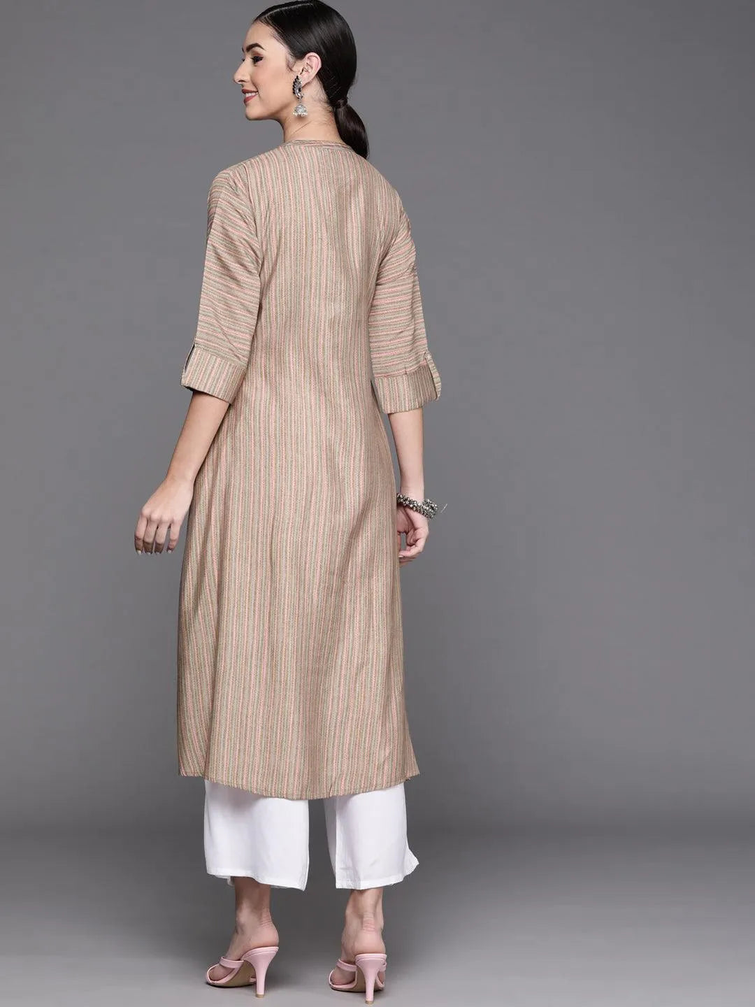 Green Striped Chanderi Silk Kurta - Libas