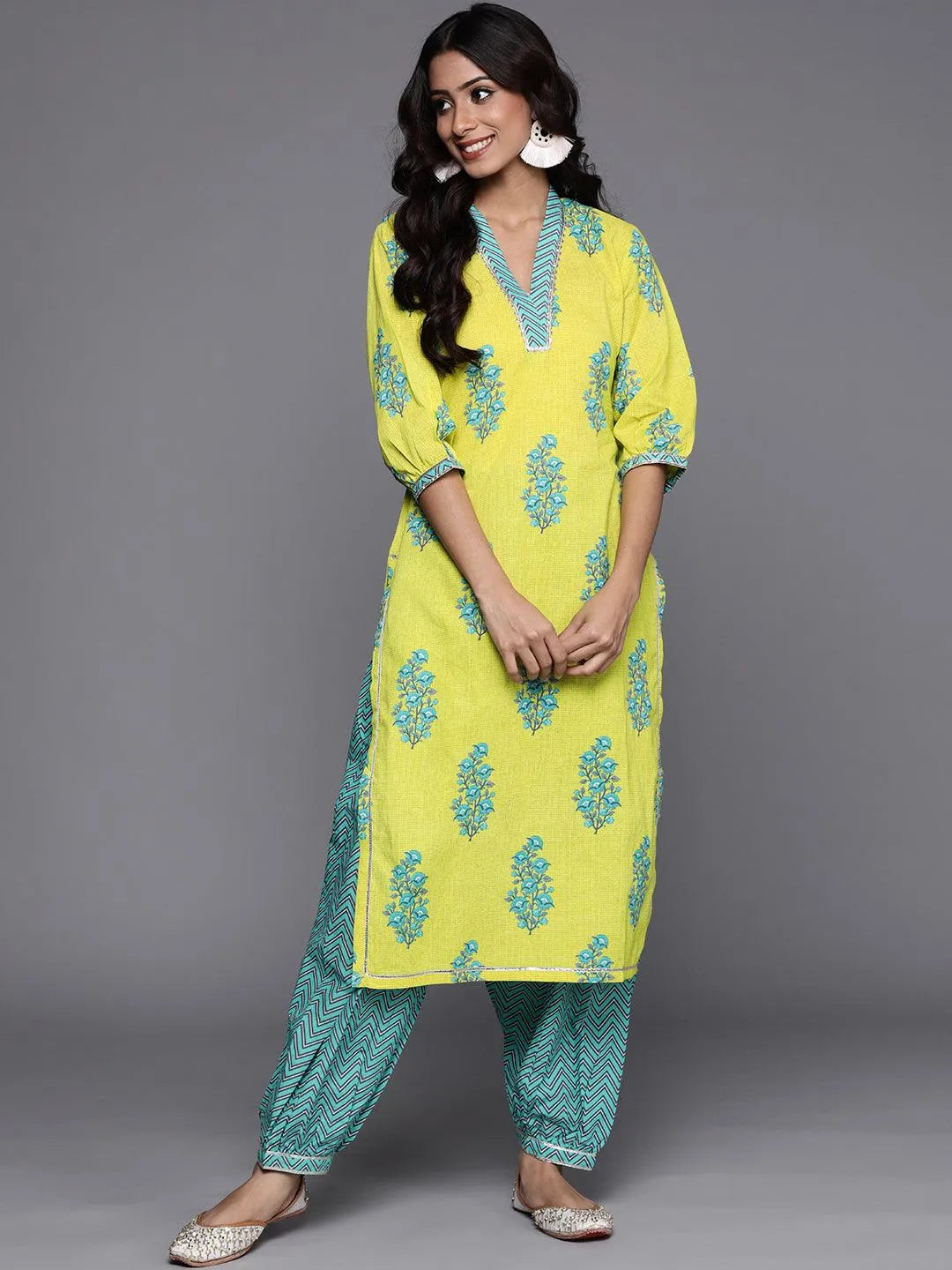 Green Striped Cotton Kurta - Libas