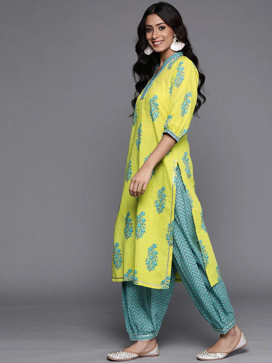 Green Striped Cotton Kurta - Libas