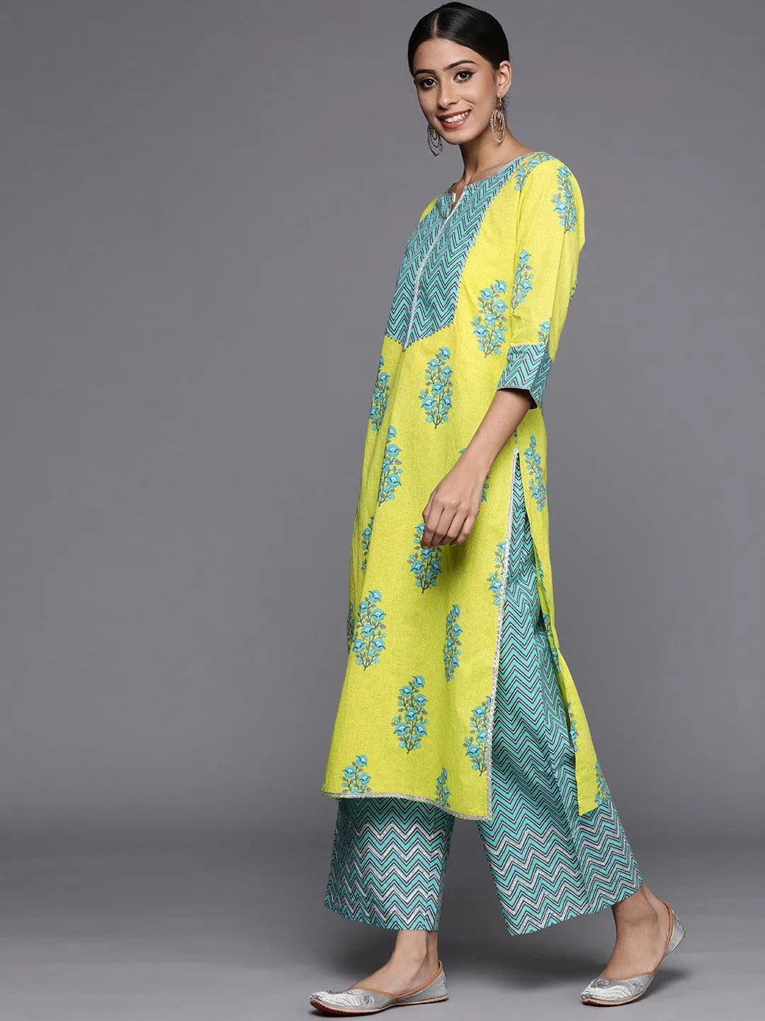 Green Striped Cotton Kurta - Libas