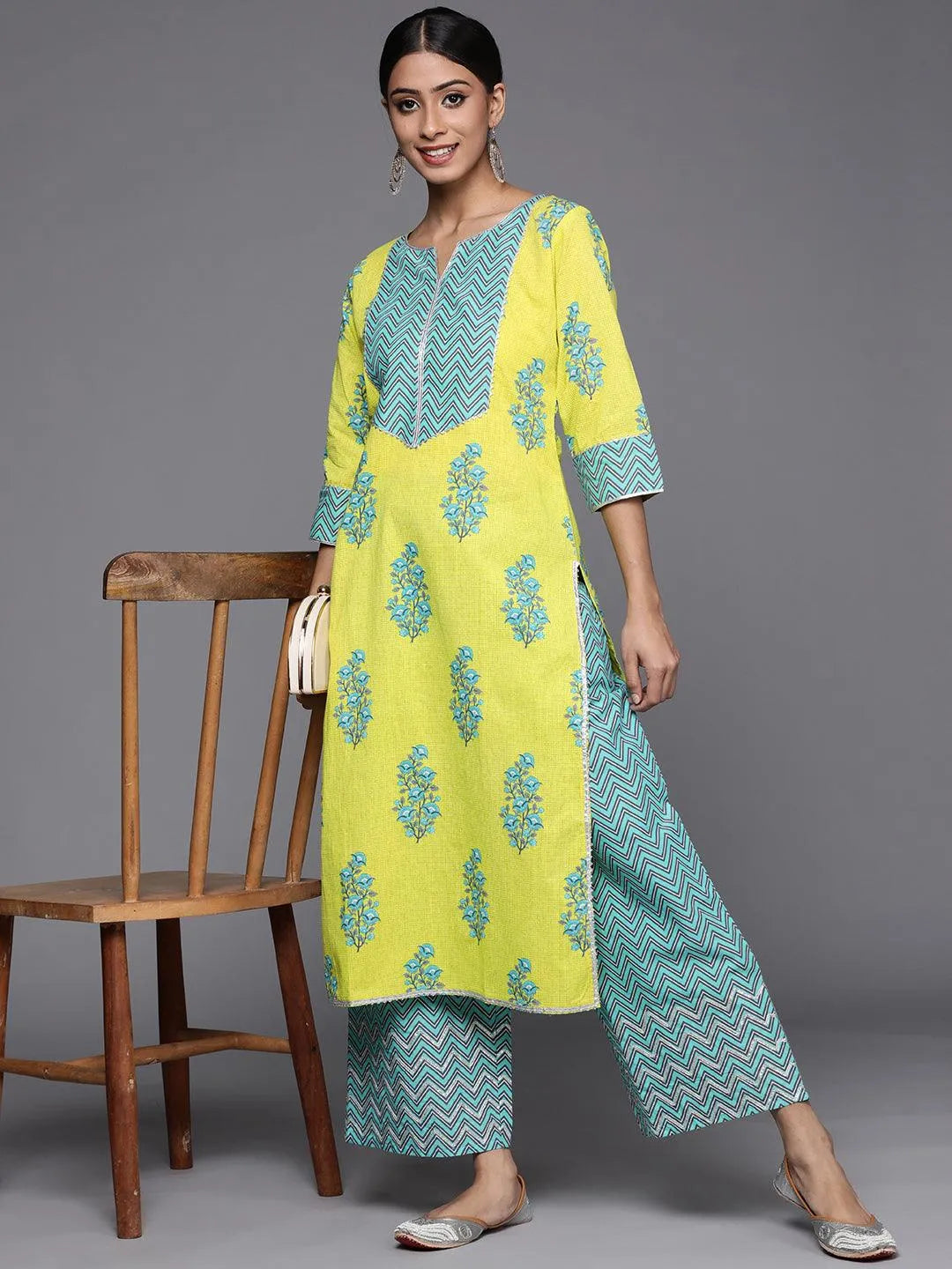 Green Striped Cotton Kurta - Libas