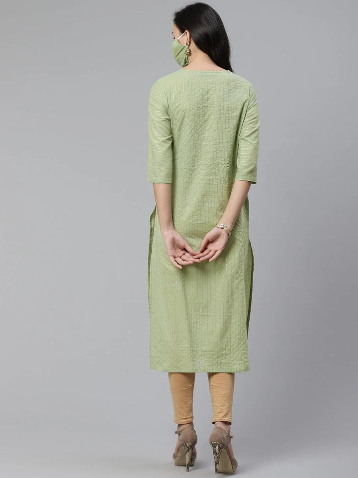 Green Striped Cotton Kurta - Libas