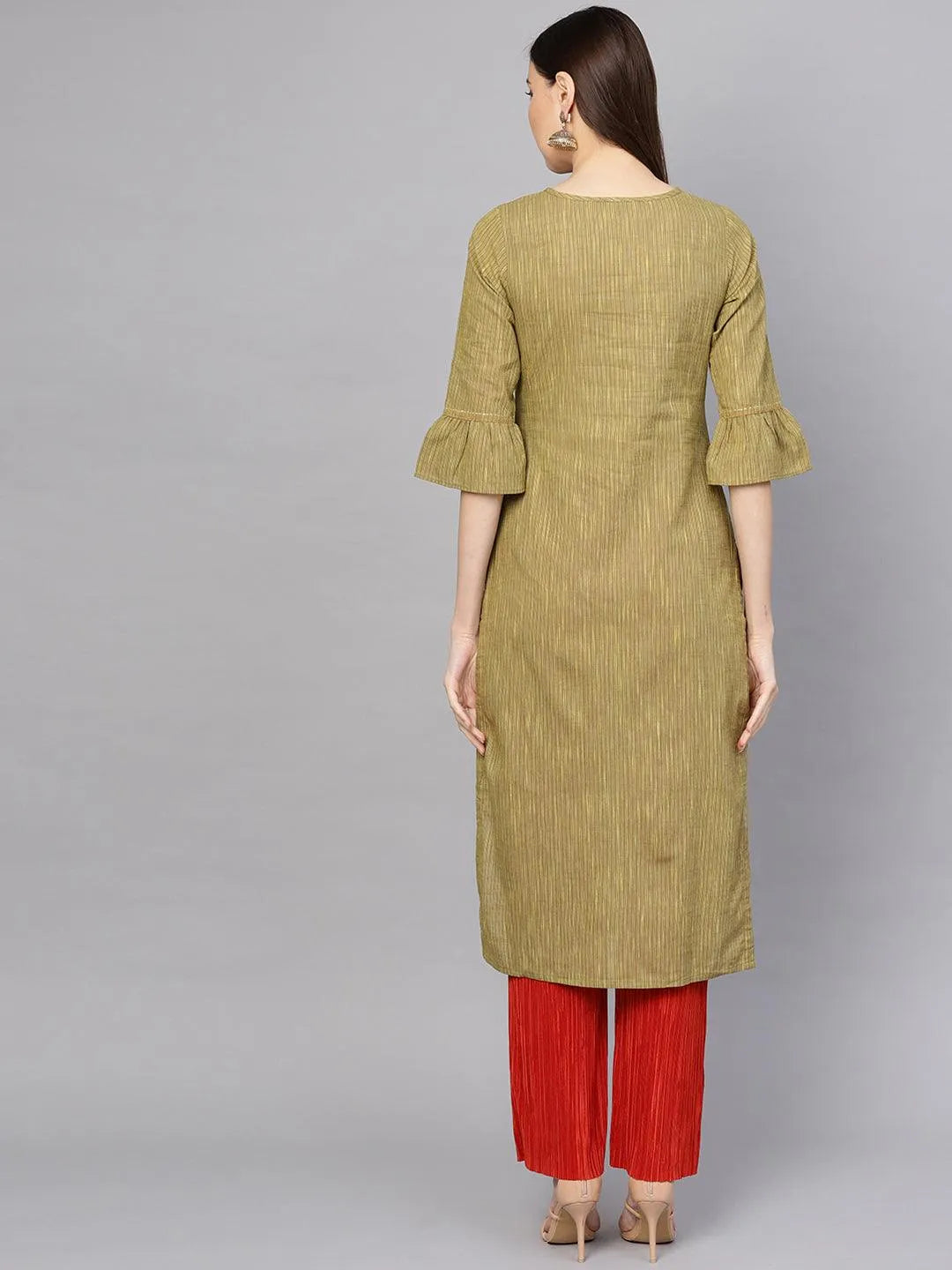 Green Striped Cotton Kurta - Libas