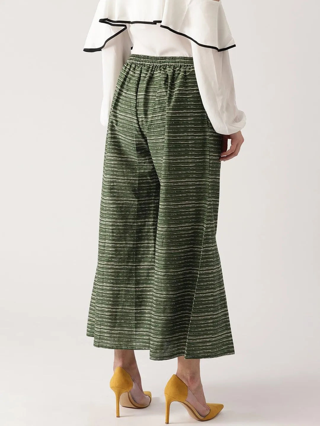 Green Striped Cotton Palazzos - Libas 