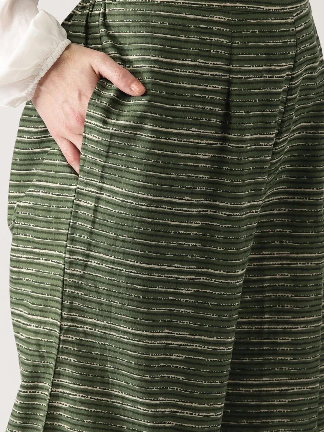 Green Striped Cotton Palazzos - Libas 