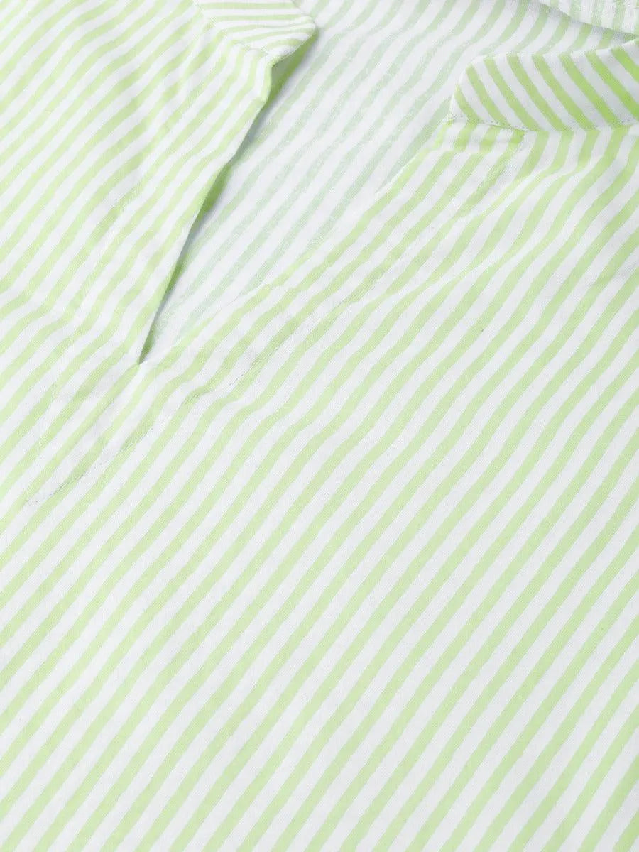 Green Striped Cotton Suit Set - Libas