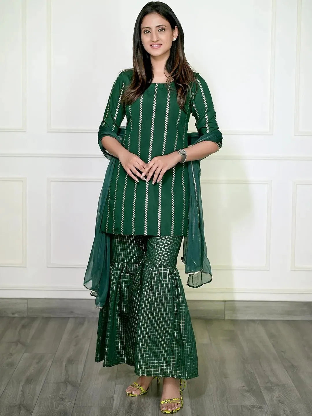 

Buy Green Striped Polyester Suit Set - 6867- | Libas Ethnic Wear Online