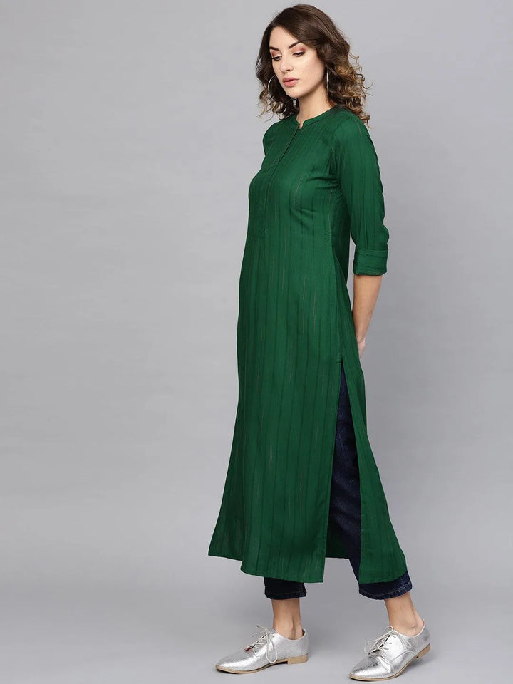 Green Striped Rayon Kurta - Libas