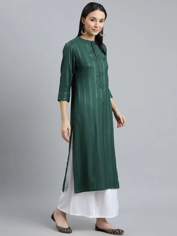 Green Striped Rayon Kurta - Libas