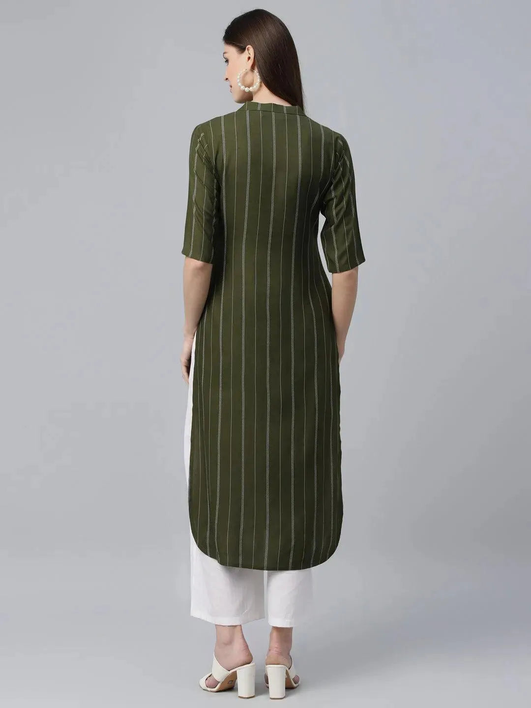 

Green Striped Rayon Kurta