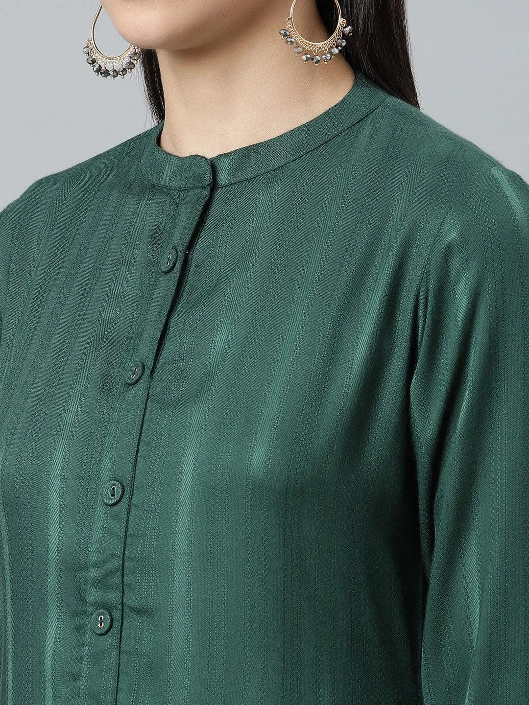 Green Striped Rayon Kurta - Libas