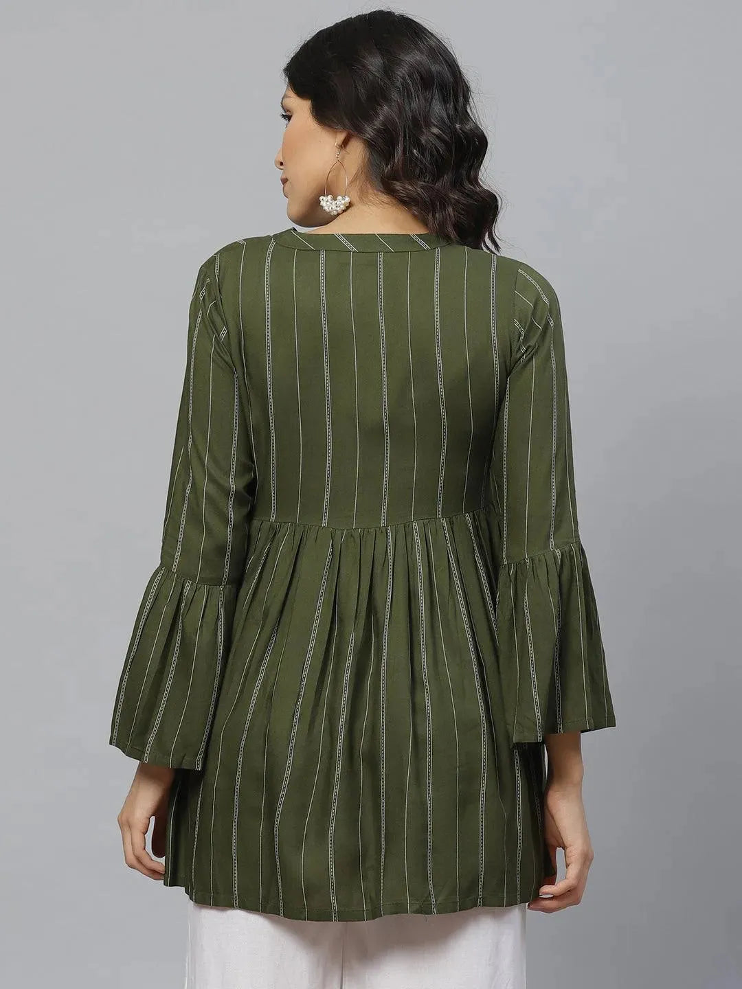 

Buy Green Striped Short Kurti Online | Libas