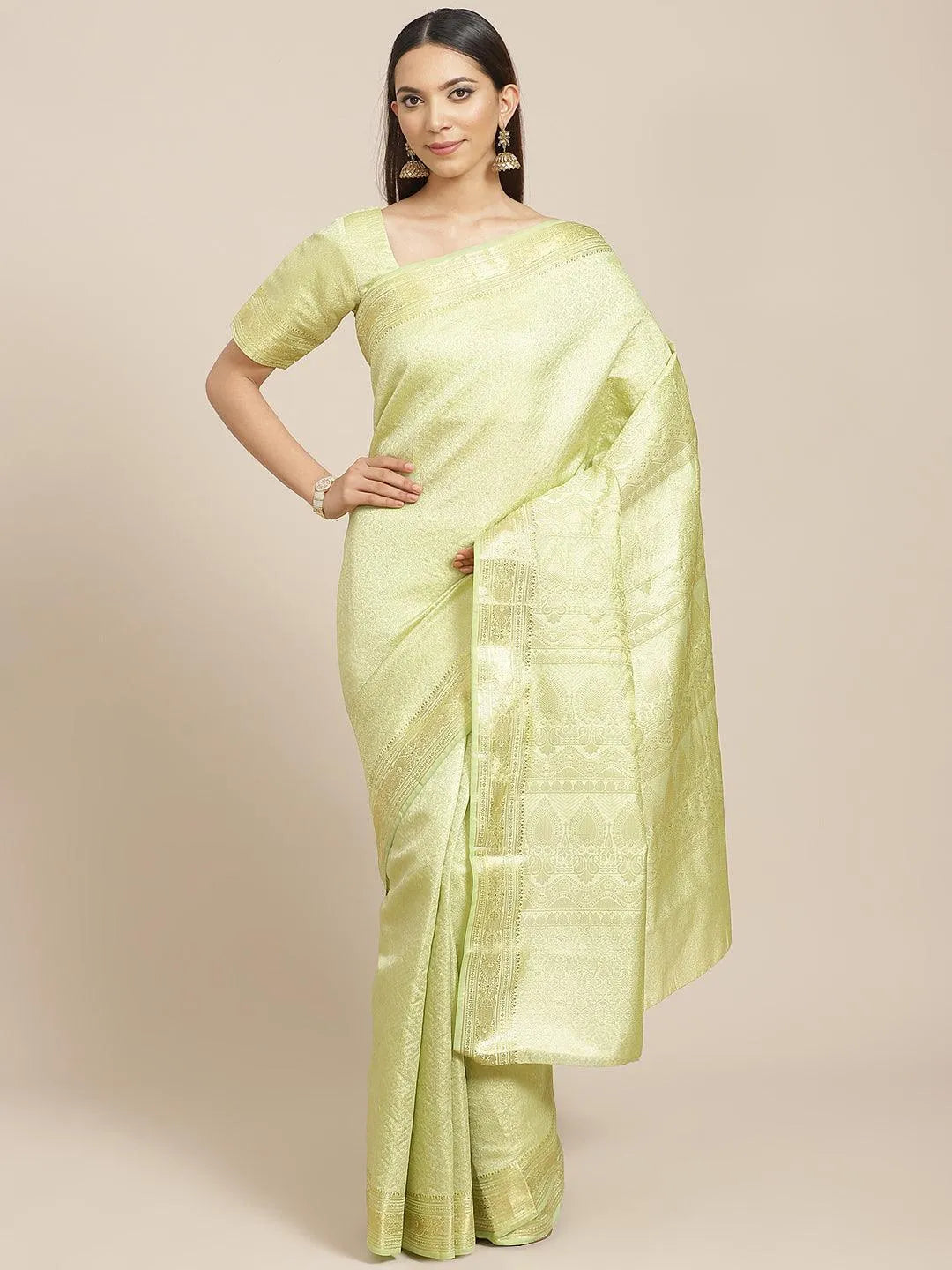 Green Woven Design Brocade Saree - Libas