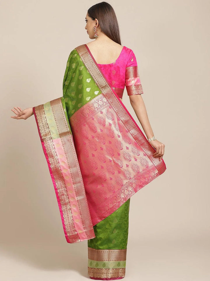 Green Woven Design Brocade Saree - Libas