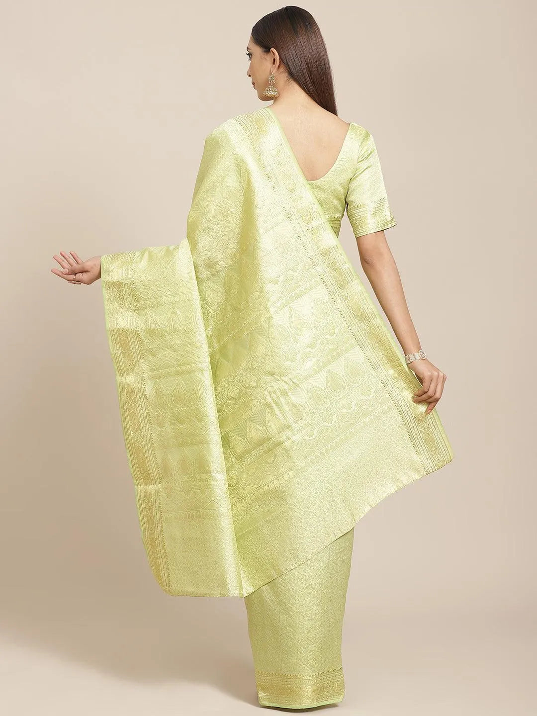 Green Woven Design Brocade Saree - Libas