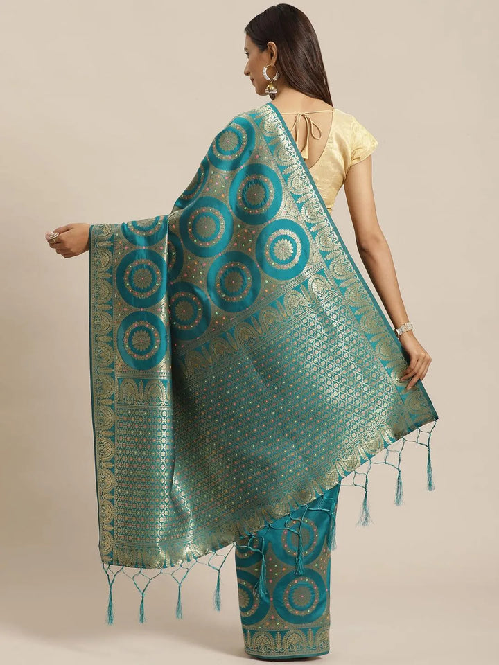 Green Woven Design Brocade Saree - Libas