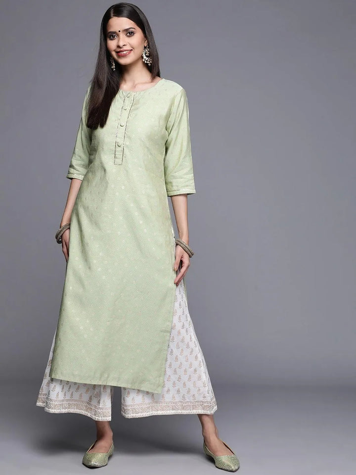 Green Woven Design Chanderi Silk Kurta - Libas