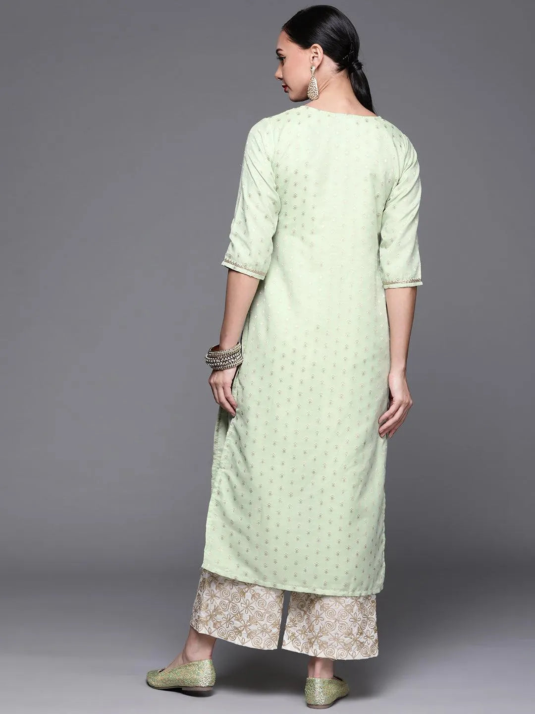 Green Woven Design Chanderi Silk Kurta - Libas 