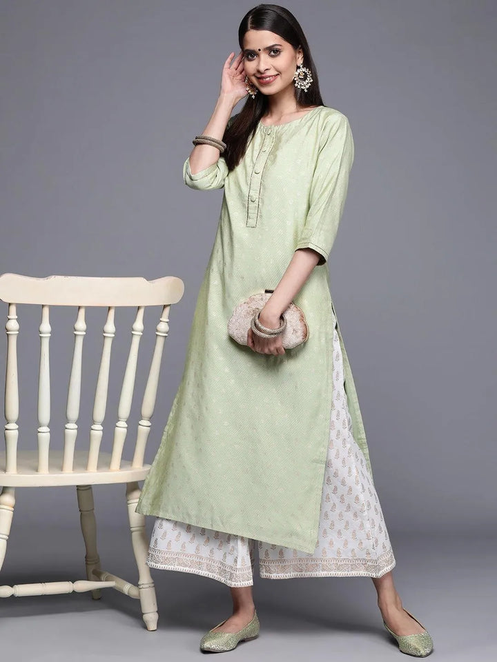 Green Woven Design Chanderi Silk Kurta - Libas