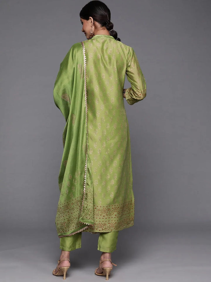 Green Woven Design Chanderi Silk Suit Set - Libas